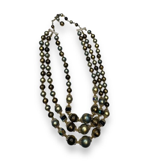 Vintage 1950s Japan Multi-Strand Necklace Crystal Acrylic Beads 14-17" - Picture 2 of 4